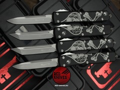 Ножи Microtech Ultratech Death Card Standard S/E (Левый) + S/E (Правый) + Tanto T/E (Левый) + T/E (Правый "Memento Mori" - комплект 4 ножа