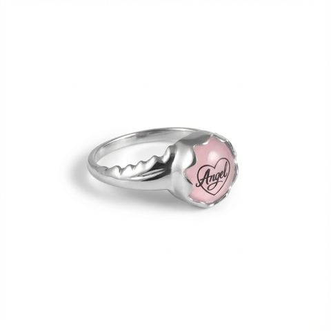 SYMPTOM Кольцо Волна круг с роз. кварцем (Angel)