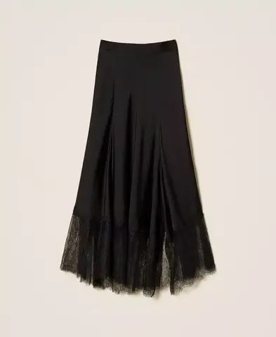 TWINSET Юбка из вискозы, декорированная кружевным тюлем