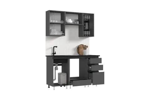 Кухня Техно-6 1,5м (Графит/Графит софт NEW)