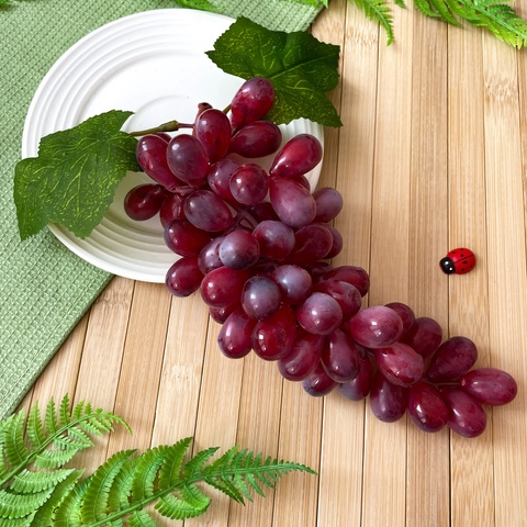Виноград искусственный натуралистичный, КРУПНАЯ ГРОЗДЬ, длина 24 см., более 55 ягод, цвет БОРДОВО-РОЗОВЫЙ, 1 гроздь.