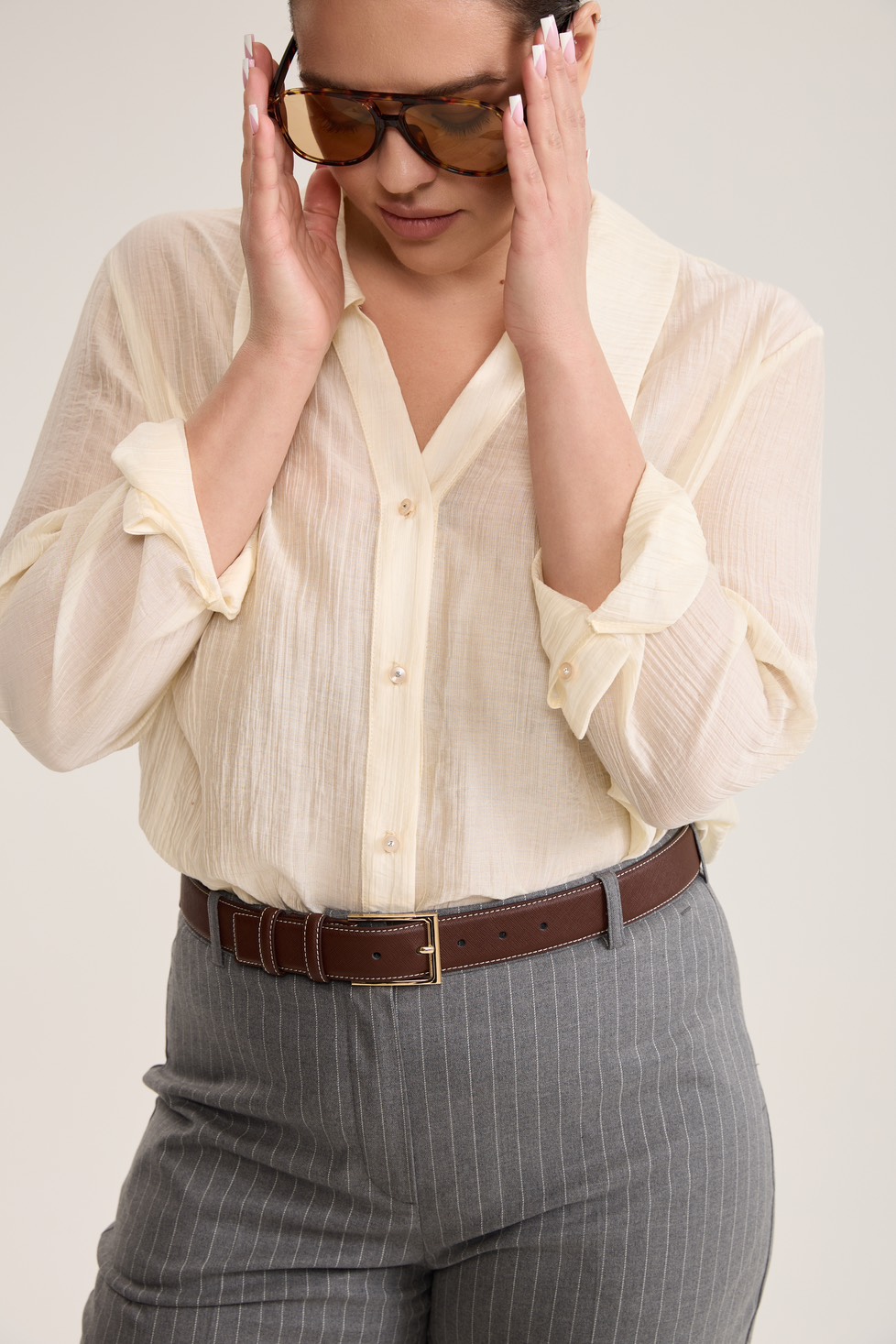 Блузка с отложным воротником, сливочный