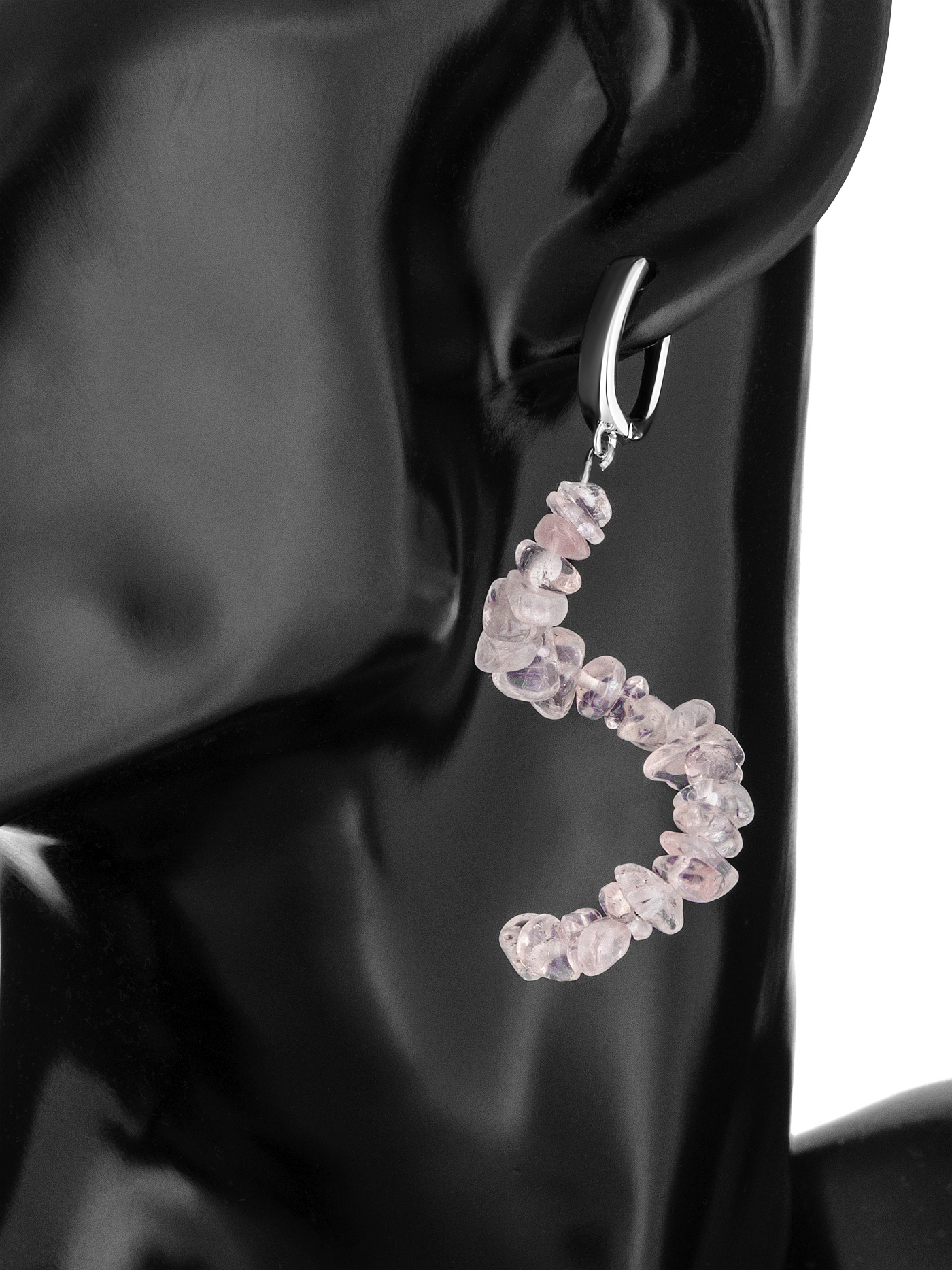 Длинные серьги с розовым кварцем