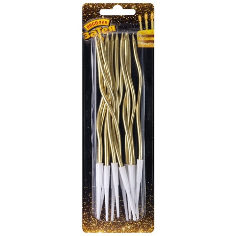 Свечи Коктейльные, Волна, с держателями, Золото, Металлик, 13 см, 12 шт.