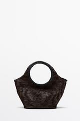 Massimo Dutti Мини-сумочка в форме полумесяца из рафии, коричневый