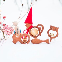 Большой подарочный набор деревянных погремушек и грызунков Новогодний Леснушки