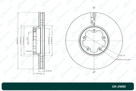 Диск тормозной G-brake  GR-21690 (сверловка 113,5)