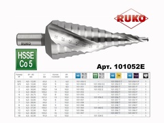 Сверло ступенчатое 4-30мм (Спиральное) HSSE-Co5 14ступ. L100мм хв. 10мм Ruko 101052E