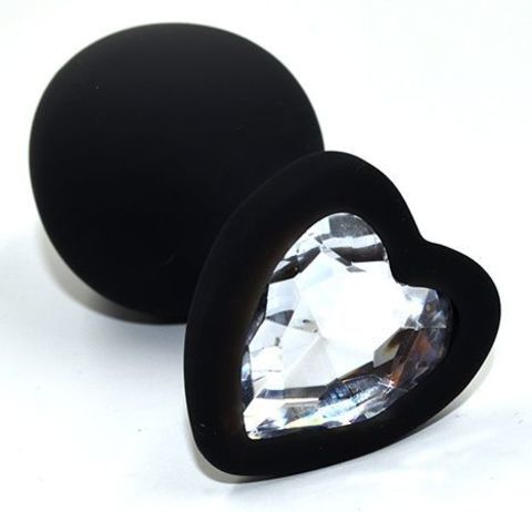 Черная анальная силиконовая пробка с прозрачным кристаллом в форме сердца - 8,8 см. - Kanikule Kanikule anal plugs AP-S02-MC