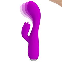 Лиловый вибратор Doreen с клиторальным стимулятором - 19,8 см. - 