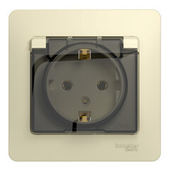 Schneider Electric Glossa Бежевый Розетка с заземляющими контактами со шторками с крышкой IP20, в сборе с рамкой IP20 скрытая установка GSL000246