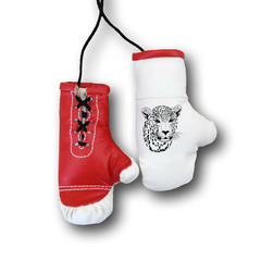 Перчатки боксерские комбинированные "Черно-белый леопард", белые с красным
