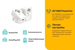 TP-Link TL-PA7017P KIT - AV1000 Комплект гигабитных адаптеров Powerline со встроенной розеткой