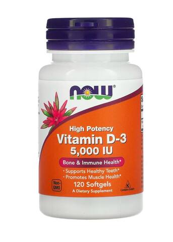 Now Foods витамин D3, высокоактивный, 5000 МЕ, 120 капсул