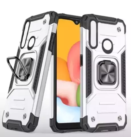 Противоударный чехол Strong Armour Case с кольцом для Huawei P30 Lite / Honor 20s (Серебро)