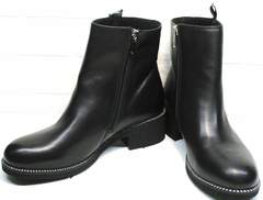 Модные полусапожки без каблука женские Jina 6845 Leather Black.