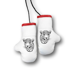 Перчатки боксерские комбинированные "Черно-белый леопард", белые с красным