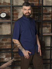 Темно-синяя мужская рубашка-китель "Мир" для повара и кондитера NVDesign