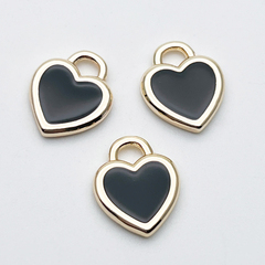 Подвеска Сердце, цвет золото+черный, размер 15*13 мм, цена за 1 шт