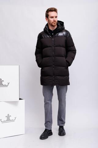 ADD Пуховик удлиненного кроя с капюшоном в сочетании фактур