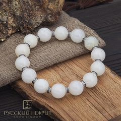 Браслет "Восток". Белый нефрит. 12мм.