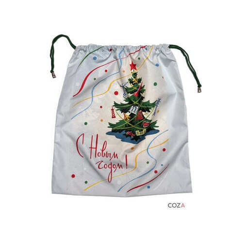 Мешок COZA для хранения вещей "Новый год", чёрный фон, на шнурке, 33х37 см