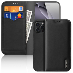 Чехол книжка из натуральной кожи с защитой RFID от Dux Ducis для iPhone 16 Pro, серия Hivo Series Case