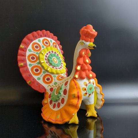 Дымковская игрушка Индюк 17 см, шикарная ручная роспись, сусальное золото. Киров-Вятка, винтаж 1980-1990 гг