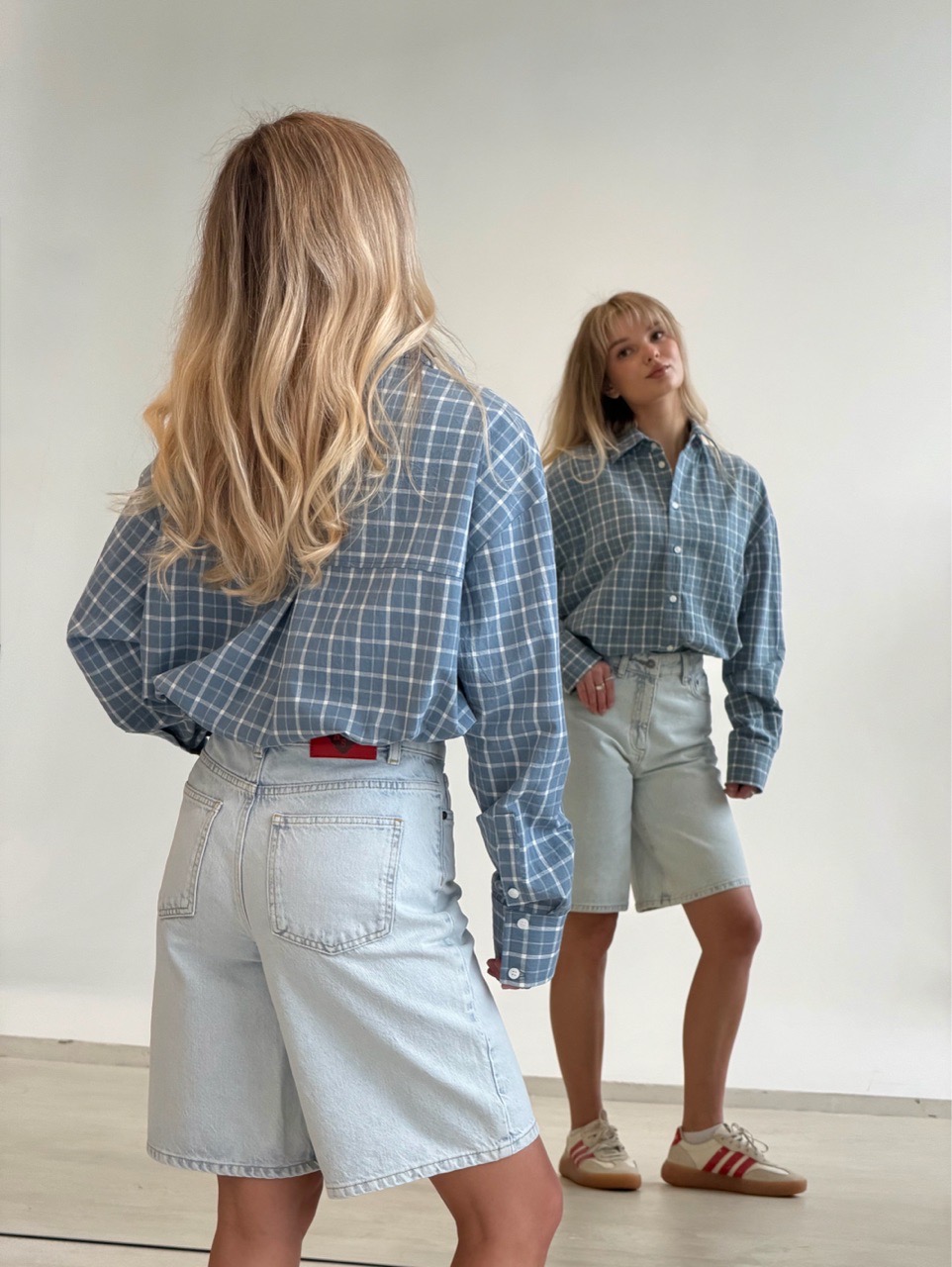 Рубашка из вареного хлопка, голубая