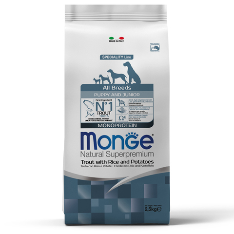 Monge Dog Monoprotein корм для щенков всех пород форель с рисом и картофелем 2,5 кг