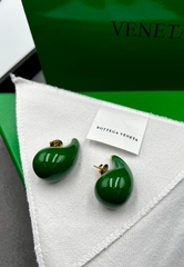 20258-Серьги DROP КАПЛи с зелёной эмалью в стиле BOTTEGA