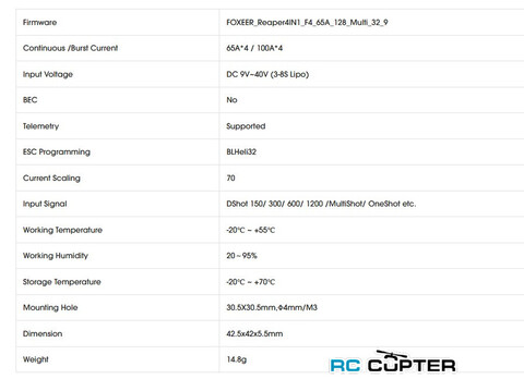 ESC регулятор мотора Foxeer Reaper F4 128K 65A BL32 4in1 3-8S