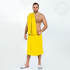 Набор для бани и сауны мужской желтый вафельное полотно фото 2