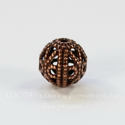 Винтажный элемент - бусина шарик филигрань 8 мм (оксид меди)