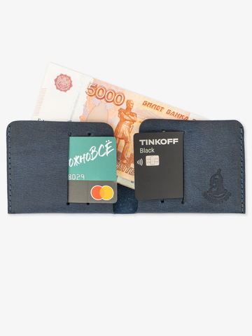 Бумажник-Компактный из натуральной кожи Крейзи, синего цвета