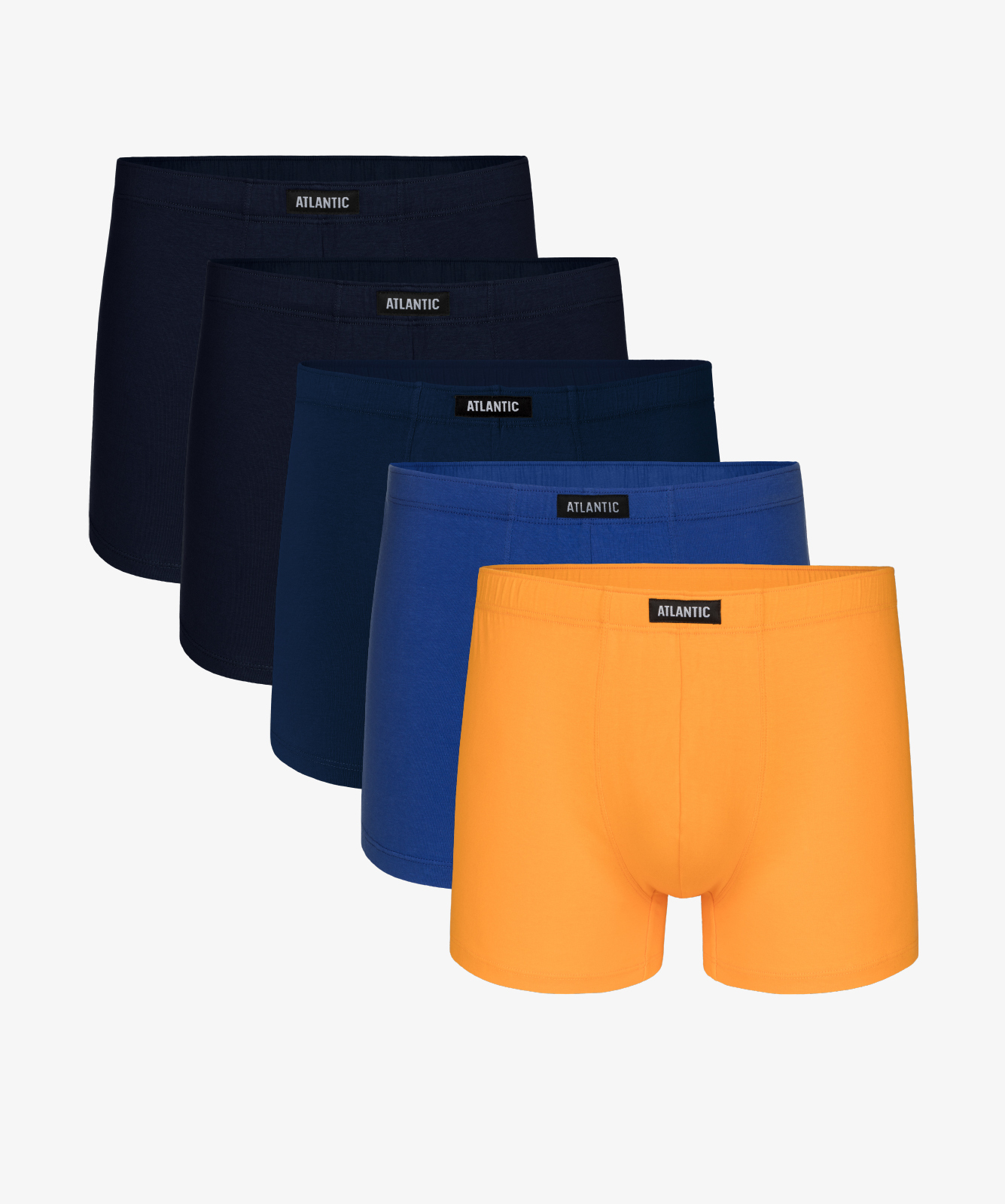 Мужские трусы шорты Atlantic, набор из 5 шт., хлопок, темно-бирюзовые + темно-синие + темно-голубые + желтые, 5SMH-002