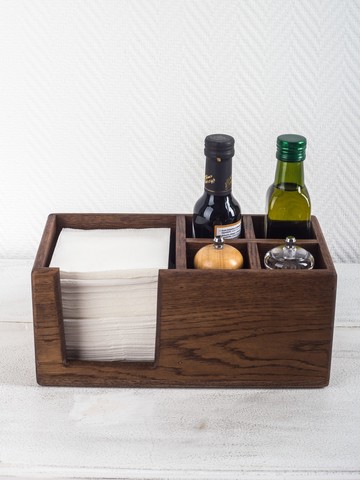 Oak Napkin Holder with Salt & Pepper Sections