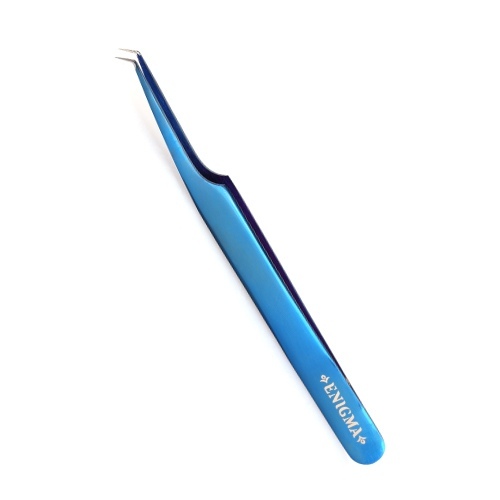 Пинцет для наращивания ресниц Мини-L 45° New Enigma Extra Sharp с ручной заточкой, Blue Metallic