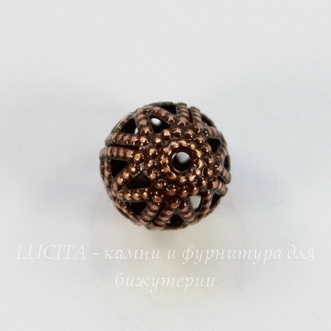 Винтажный элемент - бусина шарик филигрань 8 мм (оксид меди)