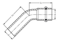 Valtec угольник пресс 28х28 мм раструб-труба 45° из нерж. стали VTi.958.I.002828