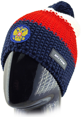Шапка с помпоном Ski Time Star navy-red-rus
