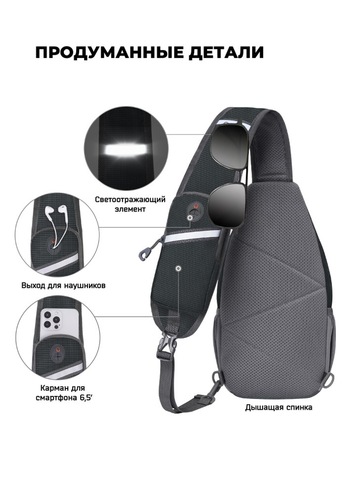 Картинка рюкзак однолямочный Nevo Rhino 8999-1-NW Plaid Grey - 5