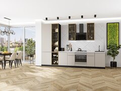 Прямая модульная кухня Фьюжн-08 Cream Silk - Graphite 2340*3400*600