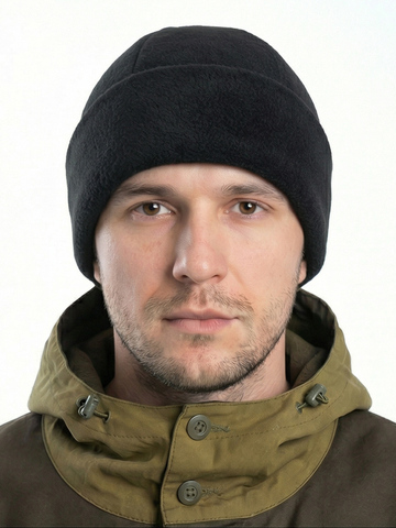 Шапка флисовая с отворотом (двойной флис) черная