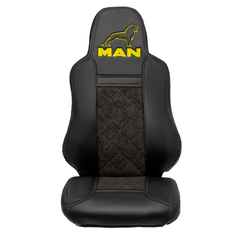 Чехлы MAN TGX, TGS с 2021 года c регулировкой ремня безопасности водителя по высоте  (экокожа, желтая строчка)