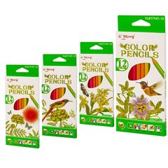 
          Карандаши цветные Yalong 12 цв., "Wild flowers" деревянные, трехгранные, заточенные, грифель 3.0 мм, картон. уп., европод.