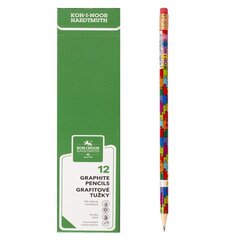 
          Карандаш ч/г Koh-I-Noor, HB, дерево, с ластиком, круглый, заточенный, корпус с рисунком "Пазлы", 12 шт/уп, картонная упаковка