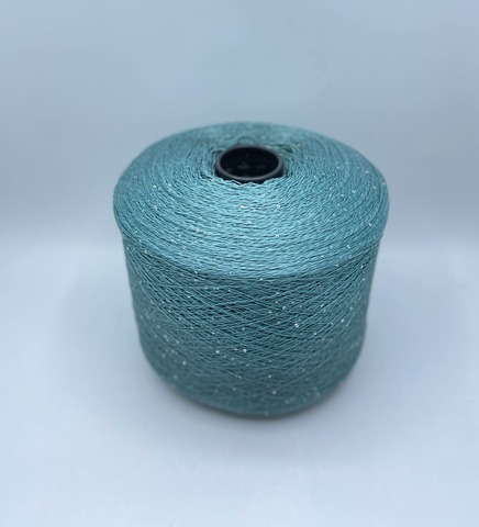 Бобинная пряжа (пр.Италия),Linette Pailletes, 450/100гр, 80% Лен, 20% Полиэстер(пайетка), цвет-Бирюзово-синий+пайетка. арт.36731