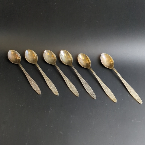 Набор из 6 кофейных ложек Пламя, мНЦ (медь-никель-цинк), Кольчугинский завод цветных металлов, СССР, 1960-1990 гг.