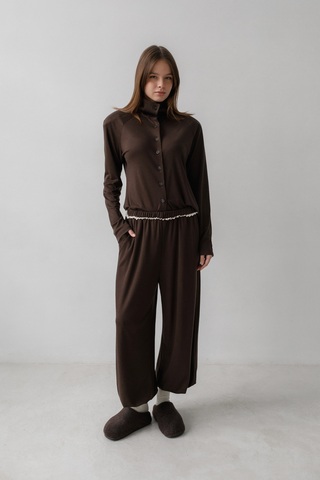 Брюки тенсель с кружевом (шоколад)